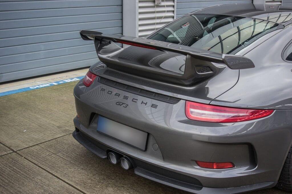 a Porsche with a rear spoiler