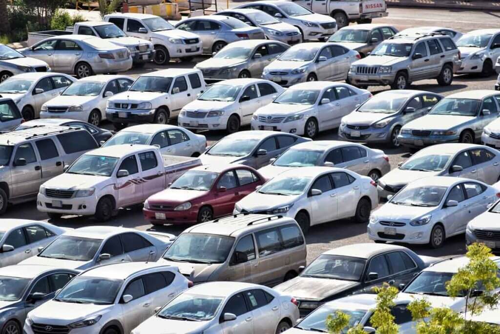 rental cars in a lot