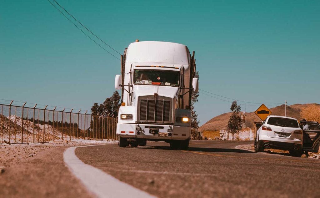 White truck on a long distance transport