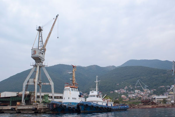 two tugboats in the harbor
