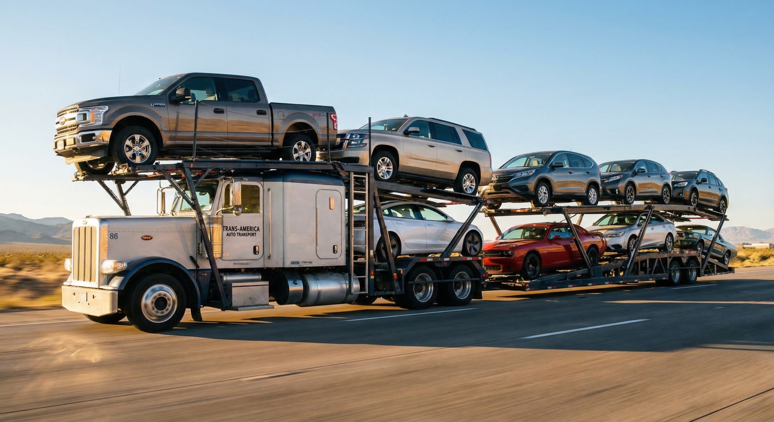 Fully loaded car carrier truck on interstate highway