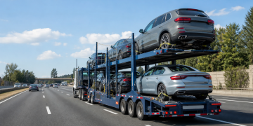 Auto transport carrier on highway representing safe compliant car shipping