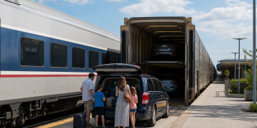 Auto Train style rail service with vehicle carriers for a Virginia to Florida trip